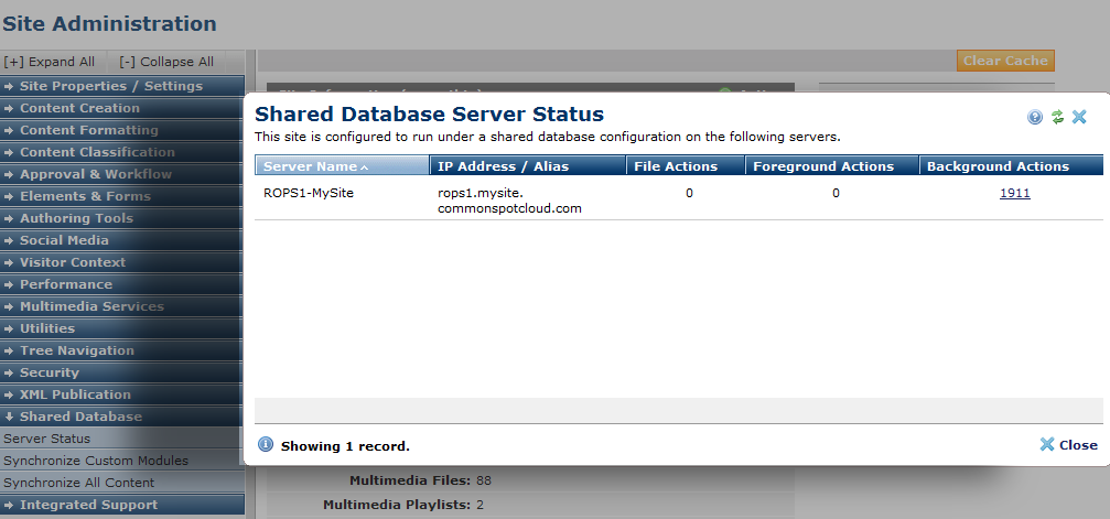 Shared Database Server Status