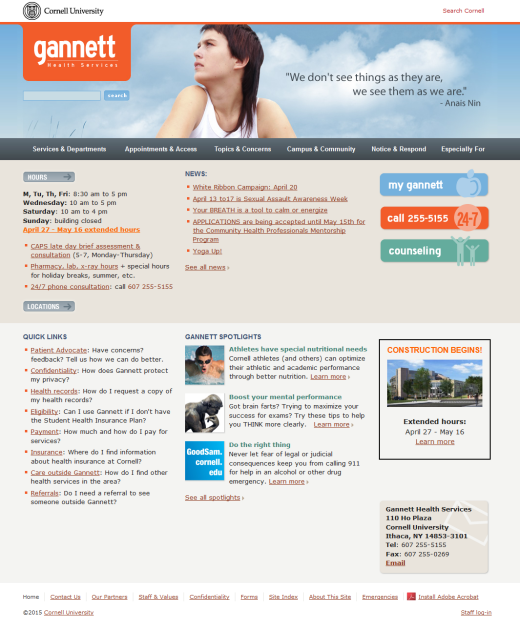 Cornell Gannett Health Services Home Page
