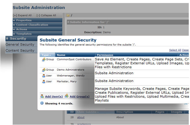 Subsite General Security - Permissions