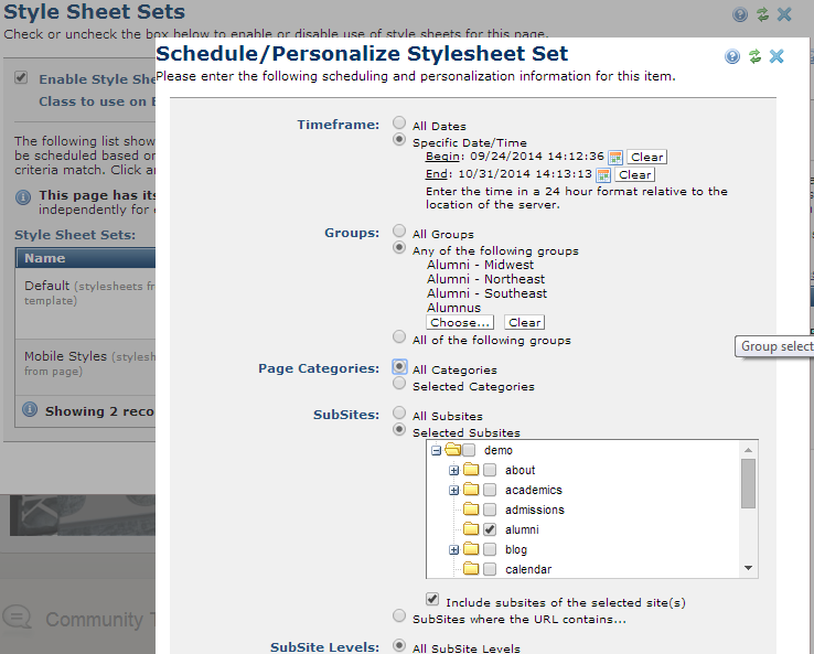 Set criteria for using style sheets